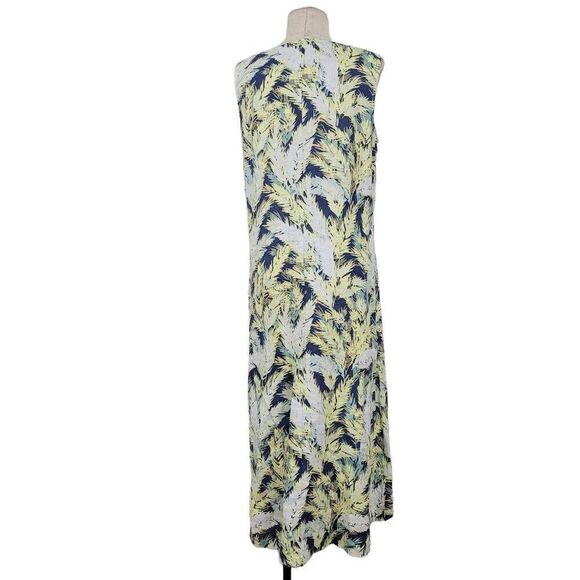J. Jill Love Linen Leaf Print Sleeveless Midi Dress Sz S Blue‎ Green Pull Over - Picture 4 of 12